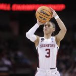 
              Stanford guard Anna Wilson shoots against Maryland during the first half of a college basketball game in the Sweet 16 round of the NCAA tournament, Friday, March 25, 2022, in Spokane, Wash. (AP Photo/Young Kwak)
            
