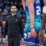 
              Charlotte Hornets coach James Borrego watches during the first half of the team's NBA basketball game against the Dallas Mavericks on Saturday, March 19, 2022, in Charlotte, N.C. (AP Photo/Rusty Jones)
            