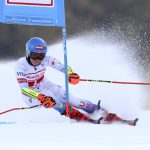 
              United States' Mikaela Shiffrin speeds down the course during the first run of an alpine ski, women's World Cup giant slalom, in Lenzerheide, Switzerland, Sunday, March 6, 2022. (AP Photo/Alessandro Trovati)
            