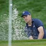 
              Jordan Spieth hits from a green-side on the ninth hole during the first round of play in The Players Championship golf tournament Friday, March 11, 2022, in Ponte Vedra Beach, Fla. (AP Photo/Gerald Herbert)
            