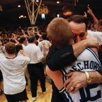 
              FILE - Duke coach Mike Krzyzewski, right, hugs senior Steve Wojciechowski after the guard helped the team in a comeback against North Carolina for a win Feb. 28, 1998, in Durham, N.C. The 1998 matchup ranks as one of the most memorable matchups between rivals Duke and North Carolina in the Krzyzewski era entering Saturday’s first-ever NCAA Tournament game in the Final Four. (Christopher A. Record/The Charlotte Observer via AP, File)
            