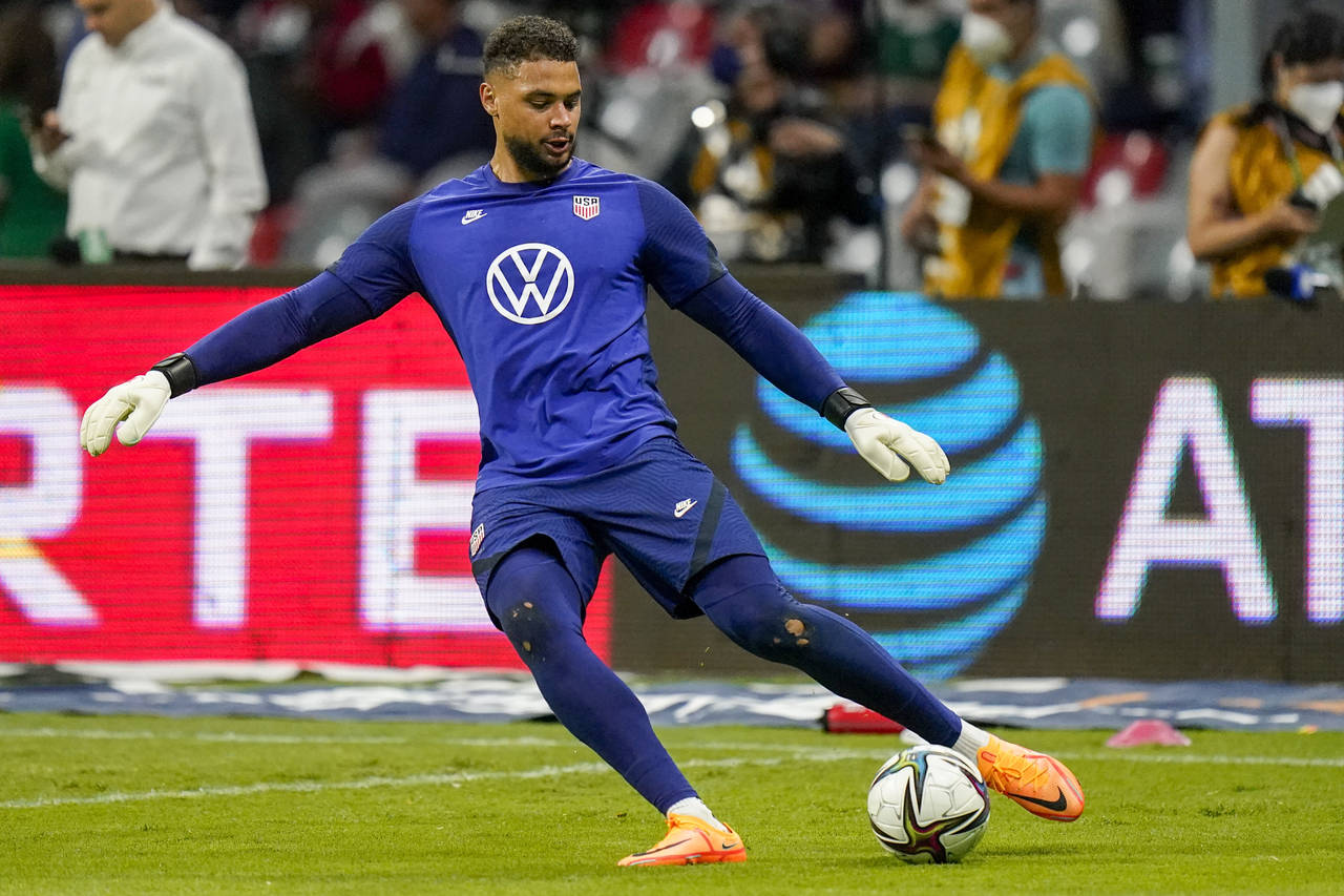 United States' goalkeeper Zack Steffen warms up prior to a qualifying soccer match for the FIFA Wor...