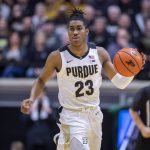 
              Purdue guard Jaden Ivey (23) brings the ball upcourt during the second half of an NCAA college basketball game against Rutgers, Sunday, Feb. 20, 2022, in West Lafayette, Ind. (AP Photo/Doug McSchooler)
            