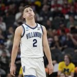 
              Villanova guard Collin Gillespie reacts after their win against Michigan during a college basketball game in the Sweet 16 round of the NCAA tournament on Thursday, March 24, 2022, in San Antonio. (AP Photo/David J. Phillip)
            