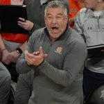 
              Auburn head coach Bruce Pearl urges his players during the first half of an NCAA college basketball game against Mississippi State in Starkville, Miss., Wednesday, March. 2, 2022. (AP Photo/Rogelio V. Solis)
            