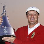 
              FILE - Bryson DeChambeau holds up his championship trophy after winning the Arnold Palmer Invitational golf tournament Sunday, March 7, 2021, in Orlando, Fla. DeChambeau withdrew from the Arnold Palmer Invitational on Monday, Feb. 28, 2022, saying he did not want to risk further injury to his hand and hip because he wasn't completely ready to defend his title at Bay Hill. (AP Photo/John Raoux, File)
            