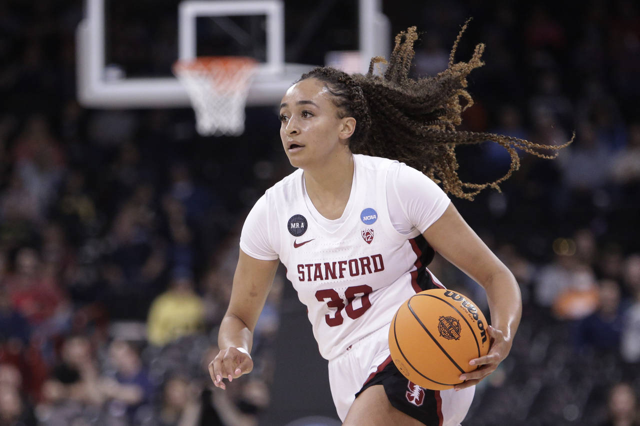 Stanford guard Haley Jones (30) drives to the basket against Maryland during the second half of a c...