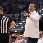 
              Kansas coach Bill Self, right, talks to players during the second half of the team's first-round game against Texas Southern in the NCAA men's college basketball tournament in Fort Worth, Texas, Thursday, March 17, 2022.(AP Photo/Tony Gutierrez)
            