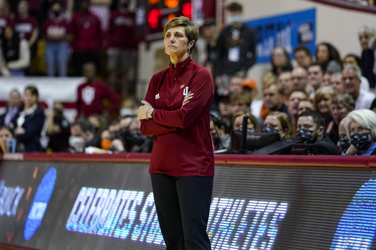 Indiana head coach Teri Moren watches from the sideline in the second half of a college basketball ...