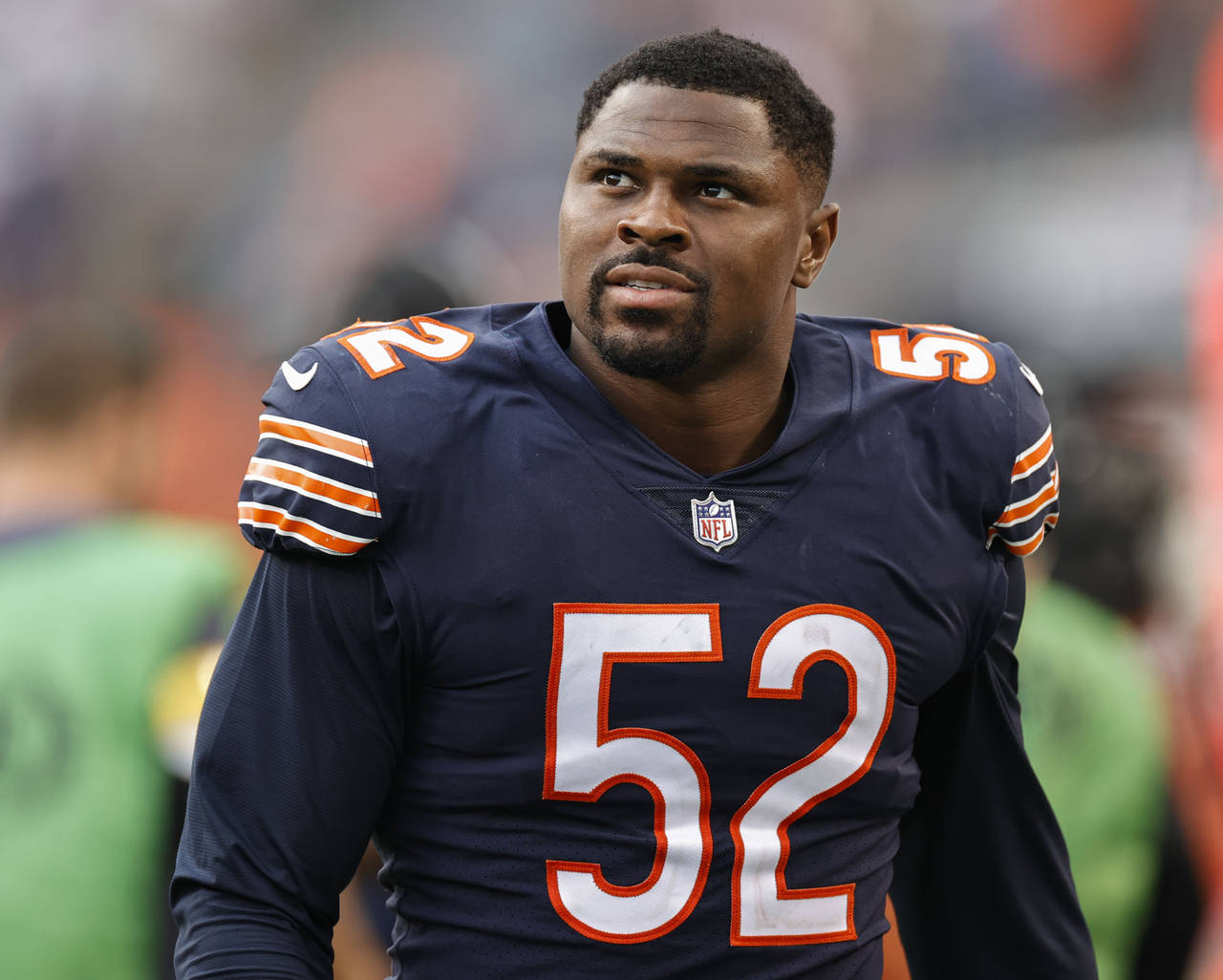 FILE - Chicago Bears' Khalil Mack walks off the field after an NFL football game against the Detroi...