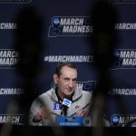
              Duke head coach Mike Krzyzewski speaks during a news conference on Saturday, March 19, 2022, in Greenville, S.C. Michigan State will face Duke in a second round game of the NCAA college basketball tournament on Sunday. (AP Photo/Chris Carlson)
            