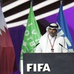 
              Prime Minister of the State of Qatar, Khalid Bin Khalifa Bin Abdulaziz Al Thani, speaks during the FIFA congress at the Doha Exhibition and Convention Center in Doha, Qatar, Thursday, March 31, 2022. (AP Photo/Hassan Ammar)
            