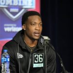 
              Georgia linebacker Quay Walker speaks during a press conference at the NFL football scouting combine in Indianapolis, Friday, March 4, 2022. (AP Photo/AJ Mast)
            