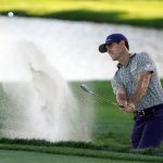
              Billy Horschel hits a shot from a sand trap to the 17th green during the third round of the Arnold Palmer Invitational golf tournament, Saturday, March 5, 2022, in Orlando, Fla. (AP Photo/John Raoux)
            