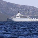 
              Bermuda-flagged luxury yacht "Solaris" that belongs to Roman Abramovich sails near the Aegean coastal resort of Bodrum, Turkey, Monday, March 21, 2022. A yacht belonging to Chelsea soccer club owner and sanctioned Russian oligarch Roman Abramovich has docked in Turkey's Aegean Sea resort of Bodrum, Turkish media reports said Monday, amid international moves to freeze assets belonging to top Russian businessmen with close links to the Kremlin. (IHA via AP)
            