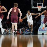 
              Notre Dame's Blake Wesley (0) dribbles up the court in the second half of an NCAA college basketball game against the Virginia Tech during quarterfinals of the Atlantic Coast Conference men's tournament, Thursday, March 10, 2022, in New York. (AP Photo/John Minchillo)
            
