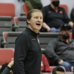 
              Oregon head coach Dana Altman directs his team during the second half of an NCAA college basketball game \W|, Saturday, March 5, 2022, in Pullman, Wash. Washington State won 94-74. (AP Photo/Young Kwak)
            