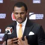 
              Cleveland Browns new quarterback Deshaun Watson speaks during a news conference at the NFL football team's training facility, Friday, March 25, 2022, in Berea, Ohio. (AP Photo/Ron Schwane)
            