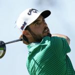 
              Abraham Ancer tees off on the 12th hole during the round of 16 of the Dell Technologies Match Play Championship golf tournament, Saturday, March 26, 2022, in Austin, Texas. (AP Photo/Tony Gutierrez)
            