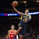 
              Indiana Pacers guard Tyrese Haliburton (0) shoots during the second half of an NBA basketball game against the Atlanta Hawks, Sunday, March 13, 2022, in Atlanta. (AP Photo/Hakim Wright Sr.)
            