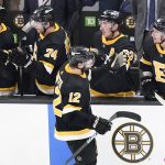 
              Boston Bruins center Craig Smith (12) is congratulated after his goal against the Los Angeles Kings during the second period of an NHL hockey game, Monday, March 7, 2022, in Boston. (AP Photo/Charles Krupa)
            
