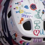 
              Drawing are seen on the helmet of Jasmin Bambur of the United States as he competing in the men's slalom, sitting at the 2022 Winter Paralympics, Sunday, March 13, 2022, in the Yanqing district of Beijing. (AP Photo/Andy Wong)
            