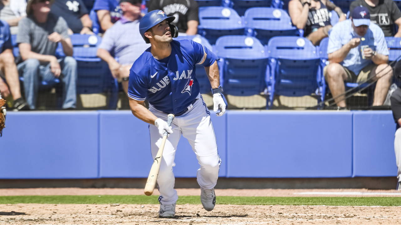 Toronto Blue Jays‚'Randal Grichuk watches his grand slam to right centerfield off New York Yankee...