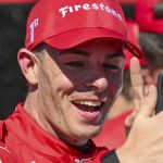 
              Scott McLaughlin, the driver for Dex Imaging Team Penske (car 3) makes a video call with family back in New Zealand after winning the Grand Prix of St. Petersburg Sunday, Feb.27, 2022, in St. Petersburg, Fla. (AP Photo/Steve Nesius)
            