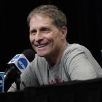 
              Arkansas coach Eric Musselman speaks during a news conference for the NCAA men's college basketball tournament in San Francisco, Friday, March 25, 2022. Arkansas faces Duke in an Elite 8 game Saturday. (AP Photo/Jeff Chiu)
            