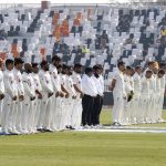 
              Pakistan and Australia cricket team players  pay tribute to Shane Warne at the start of 2nd day play of the first cricket test match between them at the Pindi Stadium, in Rawalpindi, Pakistan, Saturday, March 5, 2022. Warne, widely regarded as one of the greatest players, most astute tacticians and ultimate competitors in the long history of cricket, has died. He was 52. (AP Photo/Anjum Naveed)
            