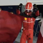 
              Ferrari driver Charles Leclerc of Monaco celebrates after he won the Formula One Bahrain Grand Prix it in Sakhir, Bahrain, Sunday, March 20, 2022. (AP Photo/Hassan Ammar)
            