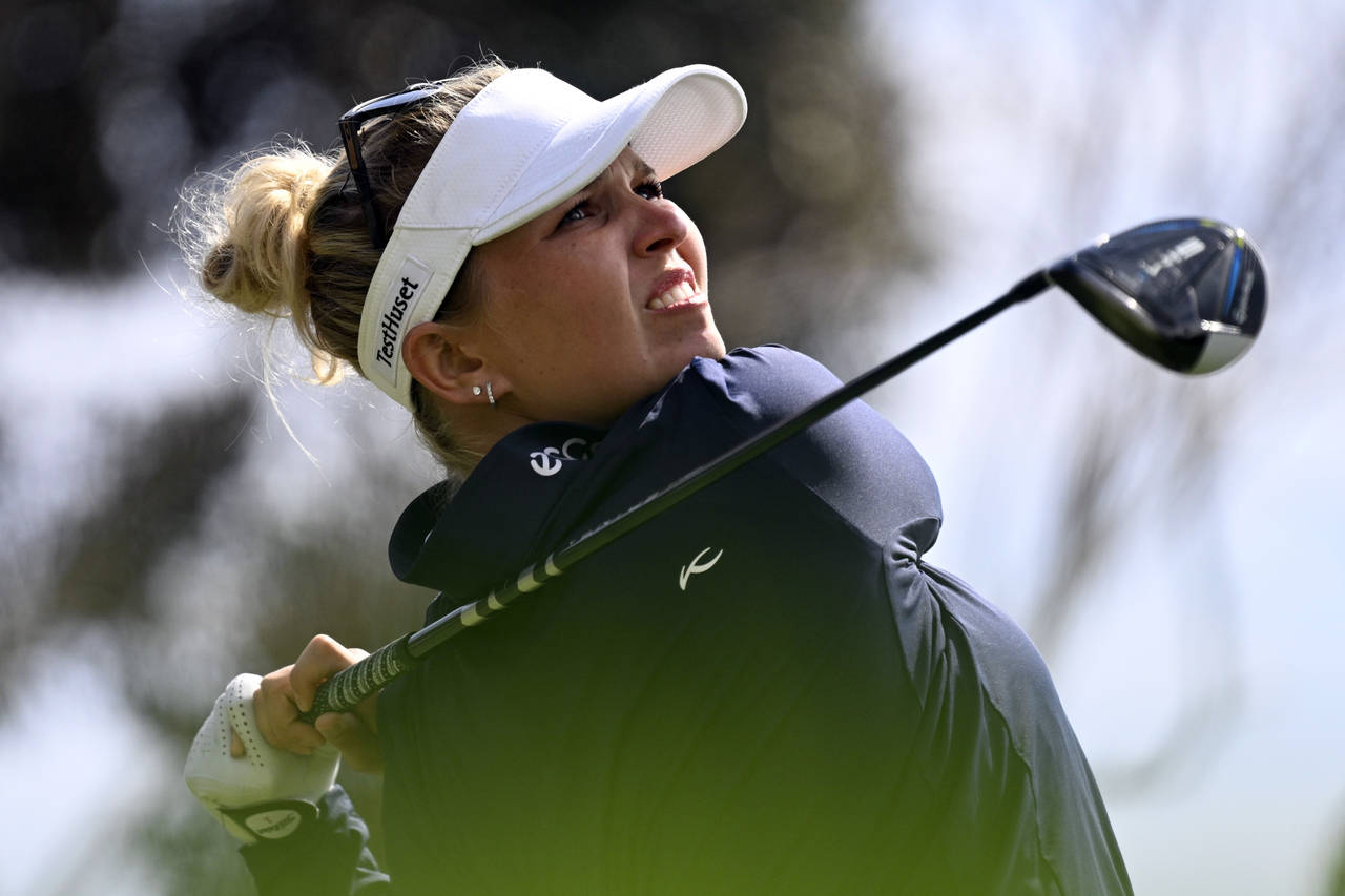 Nanna Koerstz Madsen, of Denmark, hits her tee shot on the first hole during the third round of the...
