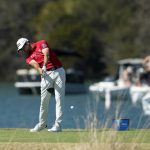 
              Corey Conners tees off on the 14th hole during the quarterfinal round of the Dell Technologies Match Play Championship golf tournament, Saturday, March 26, 2022, in Austin, Texas. (AP Photo/Tony Gutierrez)
            