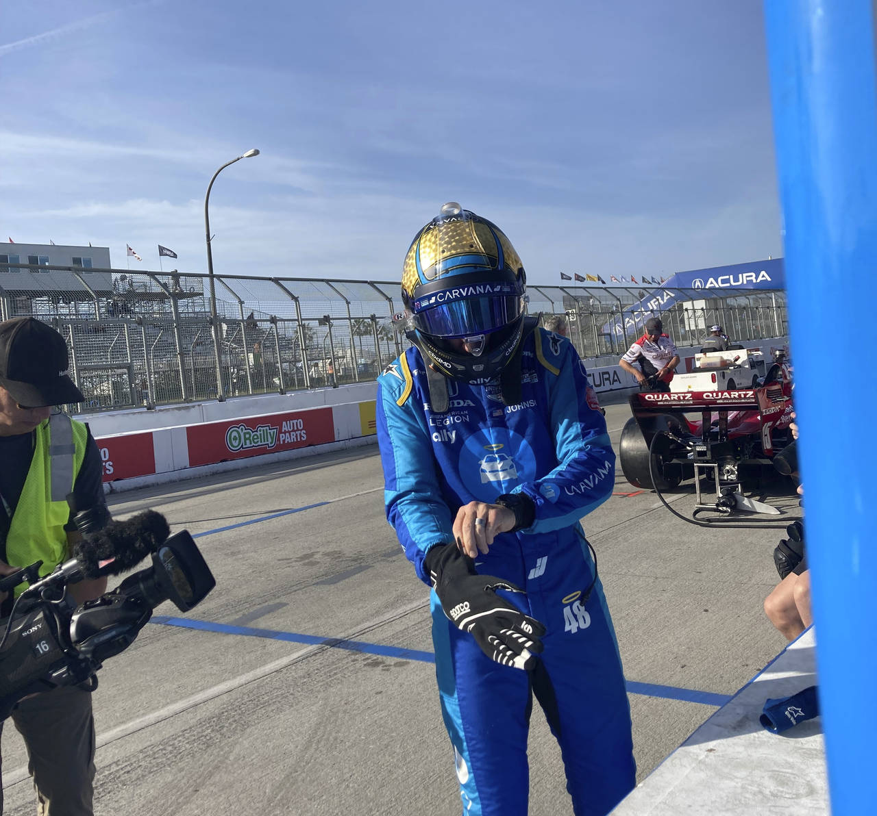 Jimmie Johnson prepares for practice at the Grand Prix of Long Beach, Calif., on Saturday, April 9,...