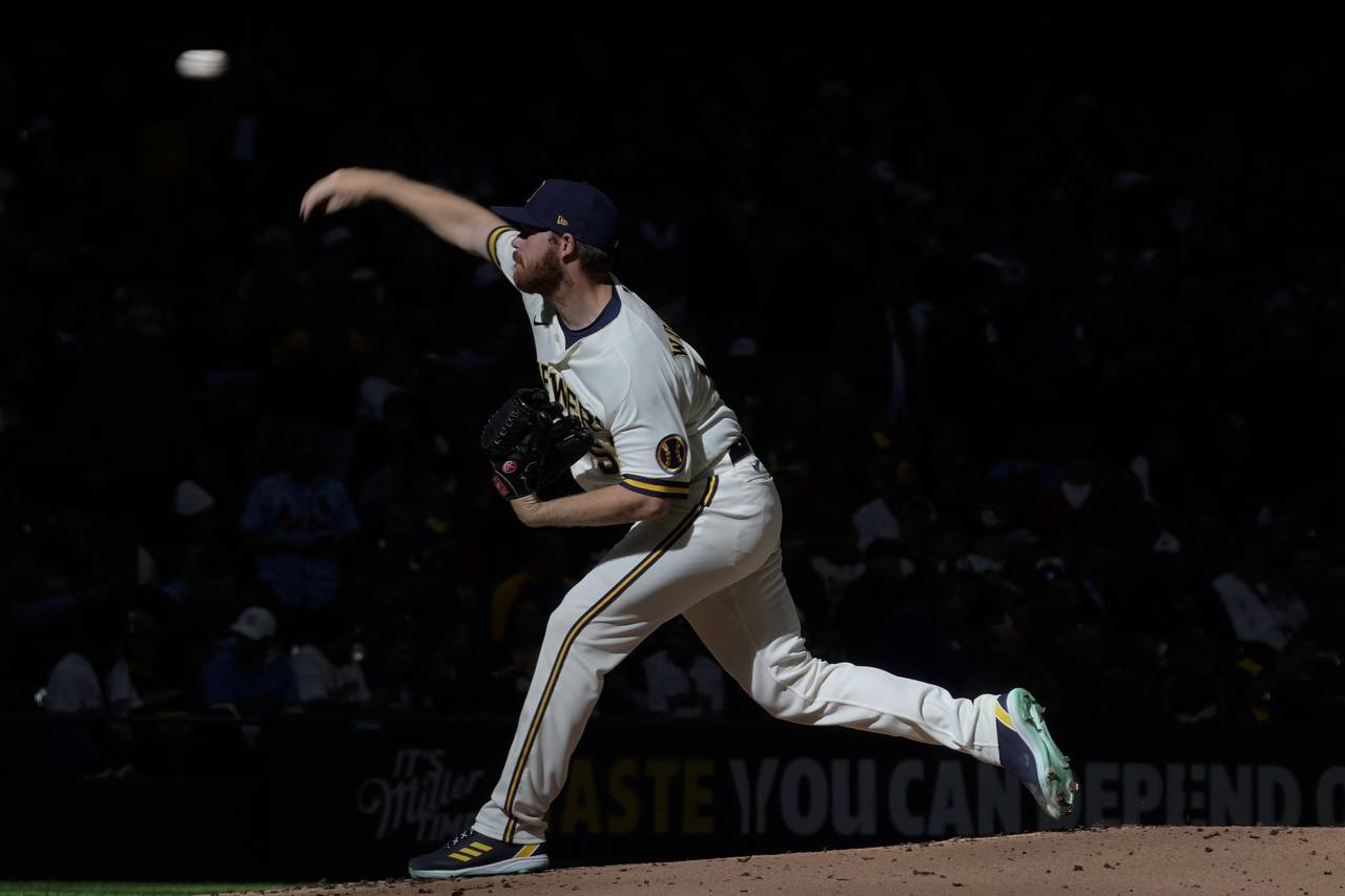Milwaukee Brewers relief pitcher Brandon Woodruff throws during the second inning of a baseball gam...