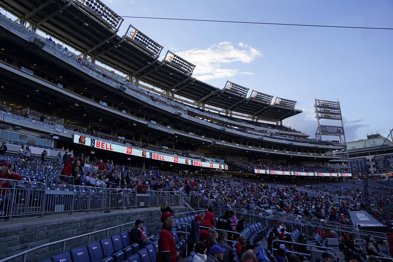 The lights went out forcing a brief delay in the start of a baseball game between the Washington Na...