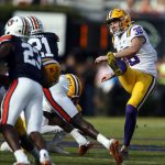 
              FILE - LSU kicker Cade York (36) boots a field goal during the second quarter of an NCAA college football game against Auburn, on Oct. 31, 2020, in Auburn, Ala. The Cleveland Browns selected York in the fourth round (124th overall) of the NFL draft. (AP Photo/Butch Dill, File)
            