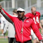 
              FILE - Then-Ohio State receivers coach Stan Drayton calls out to players during NCAA college football practice in Columbus, Ohio, Aug. 16, 2011. New Temple coach Stan Drayton is one of 15 Black head coaches currently set to start next season at 131 FBS schools.  (AP Photo/Terry Gilliam, File)
            