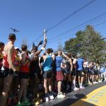 
              Two C-130s out of Bradley Air National Guard fly over the starting line of the 126th Boston Marathon, Monday, April 18, 2022, in Hopkinton, Mass. (AP Photo/Mary Schwalm)
            
