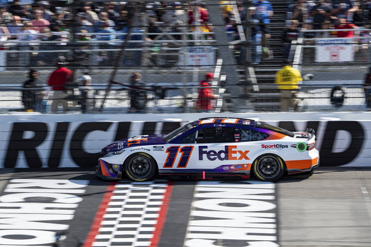 Denny Hamlin drives during the NASCAR Cup Series auto race at Richmond Raceway on Sunday, April 3, ...