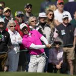 
              Rory McIlroy, of Northern Ireland chips to the second green during the second round at the Masters golf tournament on Friday, April 8, 2022, in Augusta, Ga. (AP Photo/Matt Slocum)
            