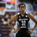 
              FILE - New York Liberty's Swin Cash reacts during the second half of a WNBA basketball game against the Connecticut Sun, Thursday, June 16, 2016, in Uncasville, Conn.  NBA stars Manu Ginobili and Tim Hardaway are among five new  Basketball Hall of Fame inductees. Also selected this year were Cash, former NBA coach George Karl and long-time college coach Bob Huggins. They will be enshrined into the Naismith Memorial Basketball Hall of Fame in Springfield, Massachusetts, on Sept. 10, 2022. (AP Photo/Jessica Hill, File)
            