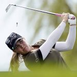 
              Jennifer Kupcho hits from eighth tee during the final round of the LPGA Chevron Championship golf tournament Sunday, April 3, 2022, in Rancho Mirage, Calif. (AP Photo/Marcio Jose Sanchez)
            