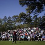 
              Tiger Woods tees off on the sixth hole during the final round at the Masters golf tournament on Sunday, April 10, 2022, in Augusta, Ga. (AP Photo/Jae C. Hong)
            