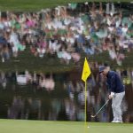 
              Paul Casey, of England, putts on the eight hole during the Par 3 contest at the Masters golf tournament on Wednesday, April 6, 2022, in Augusta, Ga. (AP Photo/Charlie Riedel)
            