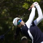 
              Patty Tavatanakit tees off from the fifth tee during the first round of LPGA's DIO Implant LA Open golf tournament at Wilshire Country Club on Thursday, April 21, 2022, in Los Angeles, Calif. (AP Photo/Ashley Landis)
            