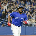 
              Toronto Blue Jays' Vladimir Guerrero Jr. runs bases after hitting a home run against the Houston Astros during the third inning of a baseball game Friday, April 29, 2022, in Toronto. (Christopher Katsarov/The Canadian Press via AP)
            