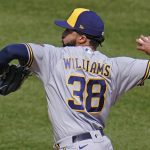 
              Milwaukee Brewers relief pitcher Devin Williams delivers during the ninth inning of a baseball game against the Pittsburgh Pirates in Pittsburgh, Thursday, April 28, 2022. (AP Photo/Gene J. Puskar)
            