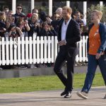 
              Prince Harry, Duke of Sussex, arrives at the Invictus Games venue in The Hague, Netherlands, Friday, April 15, 2022. The week-long games for active servicemen and veterans who are ill, injured or wounded opens Saturday, April 16, 2022, in this Dutch city that calls itself the global center of peace and justice. (AP Photo/Peter Dejong)
            