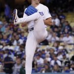 
              Los Angeles Dodgers starting pitcher Walker Buehler throws to the plate during the first inning of a baseball game against the Atlanta Braves Tuesday, April 19, 2022, in Los Angeles. (AP Photo/Mark J. Terrill)
            